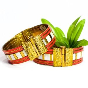 VTG 70's Mother of Pearl Brass Hinged Bangle